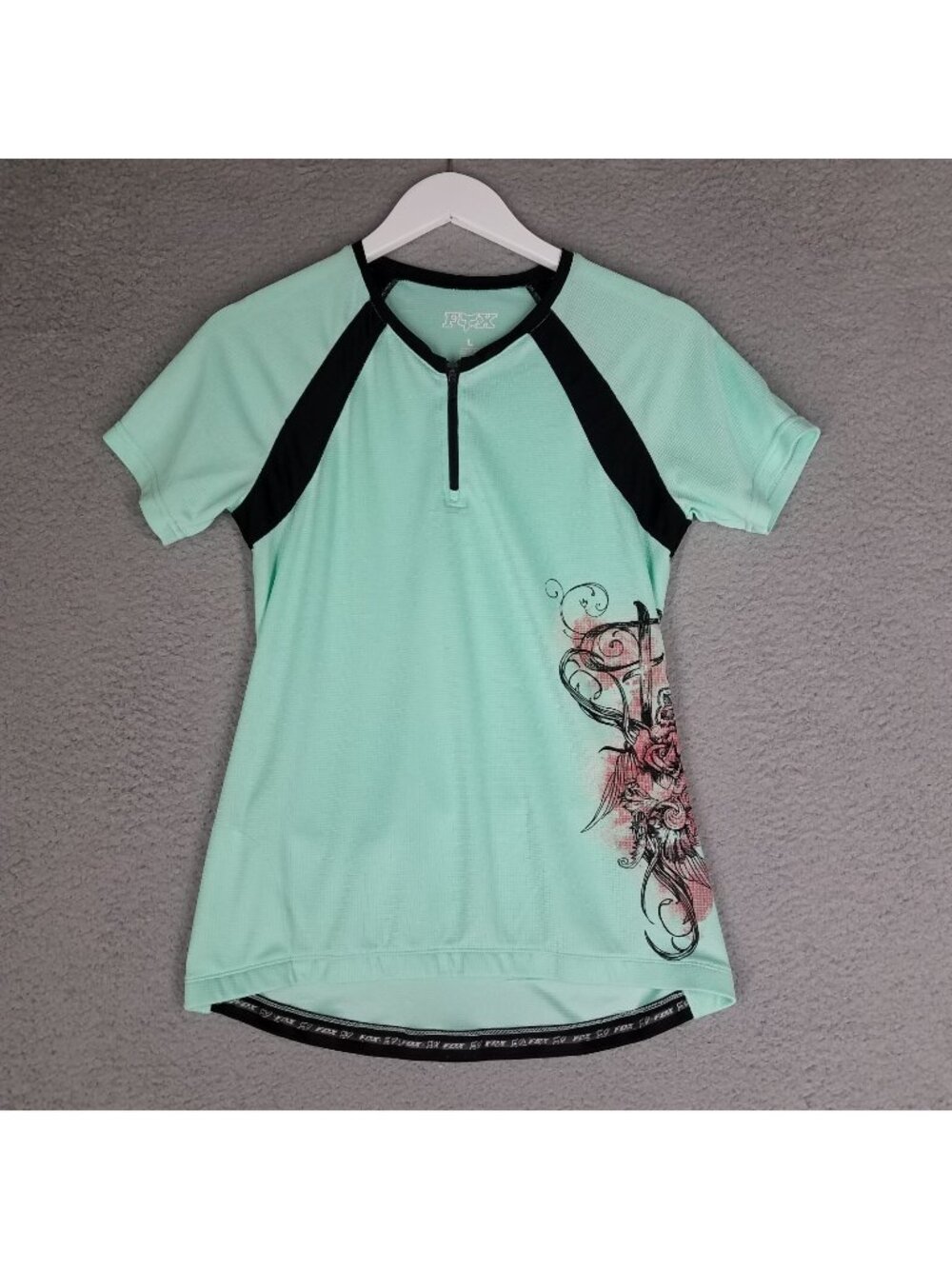 Fox Racing Cycling Shirt Jersey Women's Large Green Athletic Bike Floral Pockets